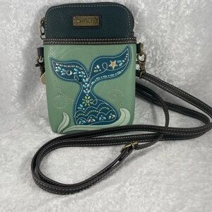 Chala Teal and Navy Whale Tail Crossbody Bag